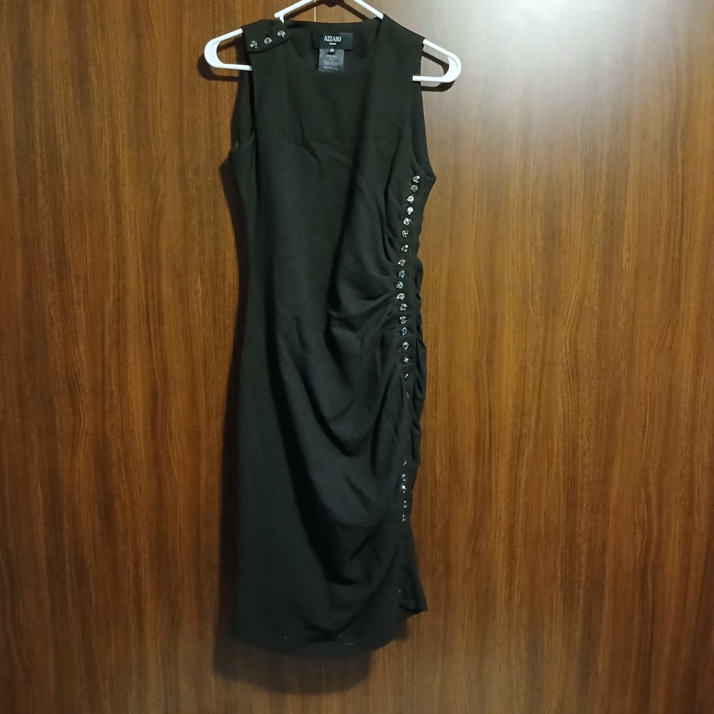 VINTAGE Black V-neck Sleeveless Sheath Midi Dress. Buttons Down Side